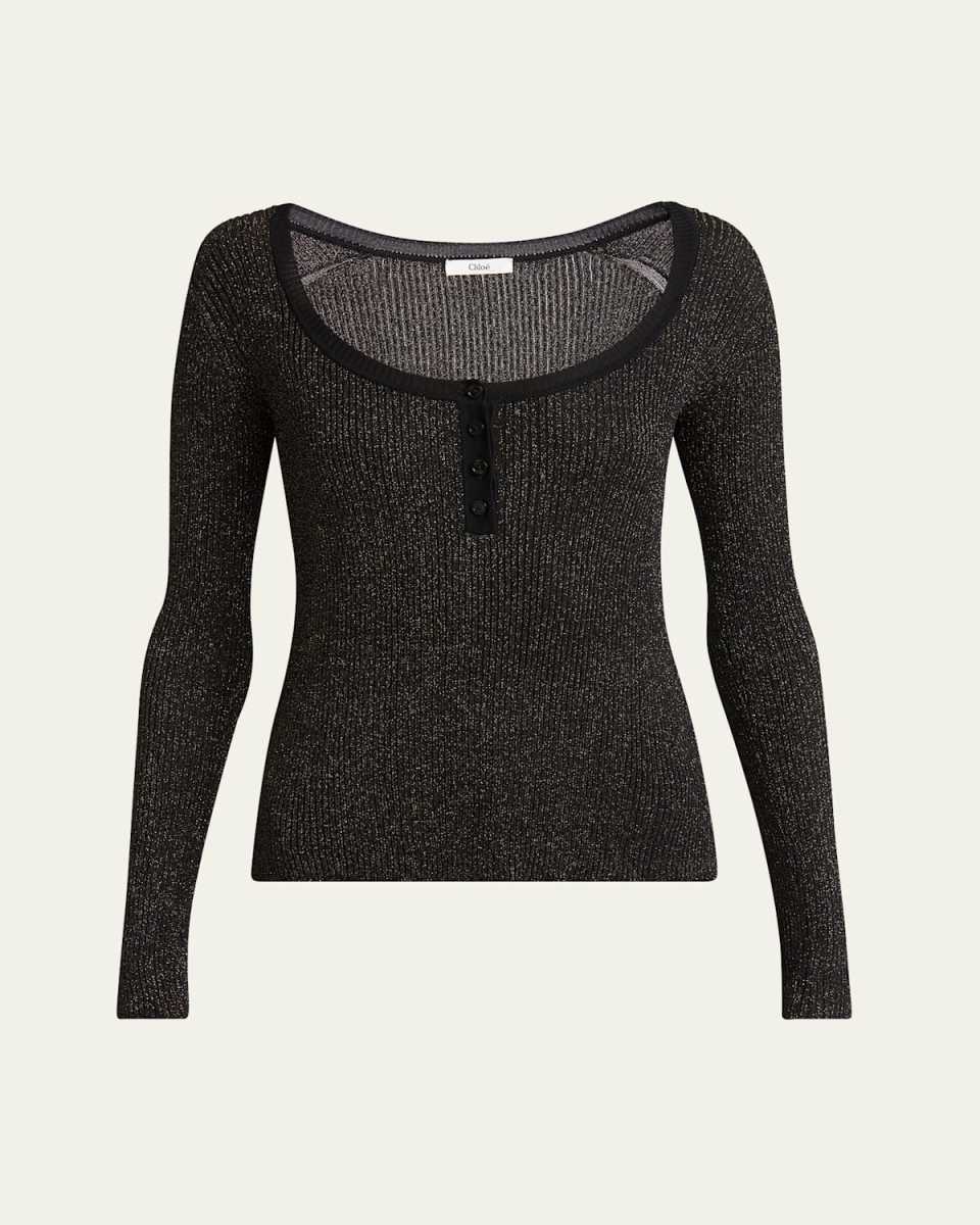 Metallic Knit Henley Top